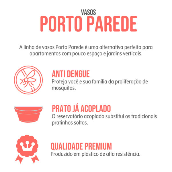 Vaso Porto Parede c/ prato anti dengue - 30cm - Imagem 3
