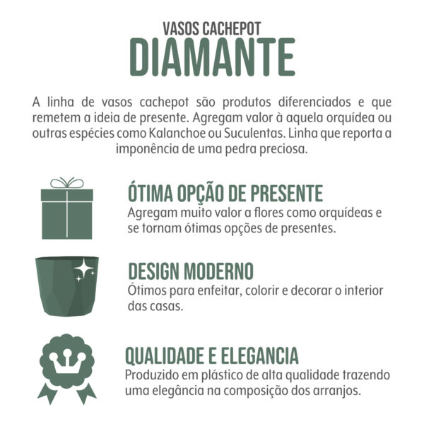 Vaso Cachepot Diamante 16x15cm - Imagem 4